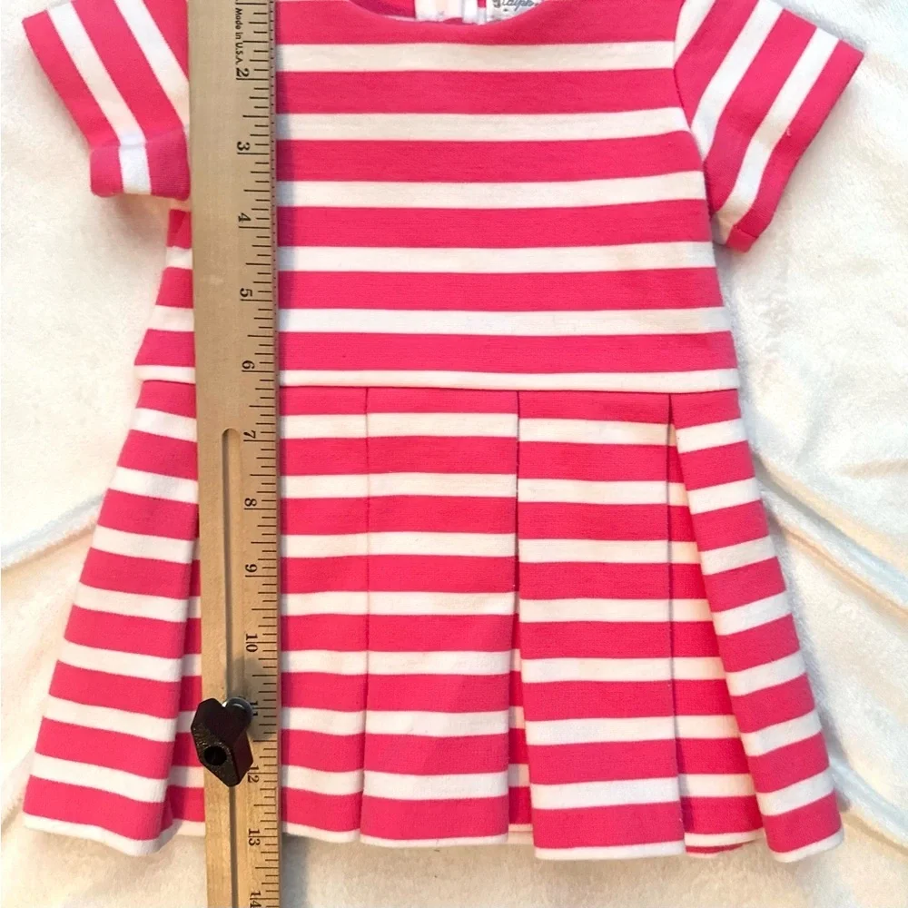 Ralph Lauren Pink & White Striped Pleated Dress Fit Flare Soft Baby Infant 3M